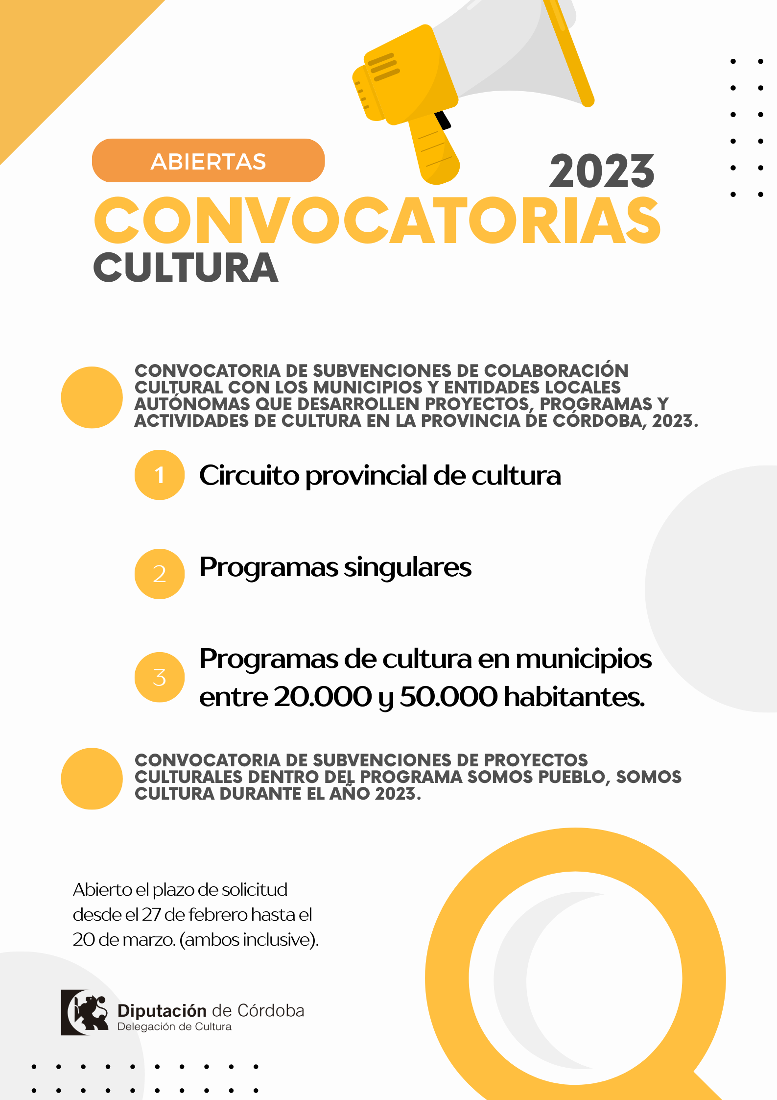 Convocatorias de subvenciones para proyectos culturales 2023
